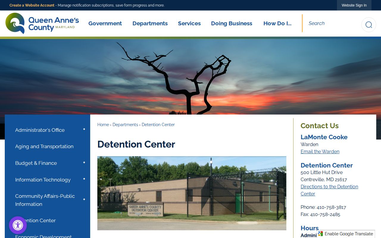 Queen Anne’s County Detention Center official information page