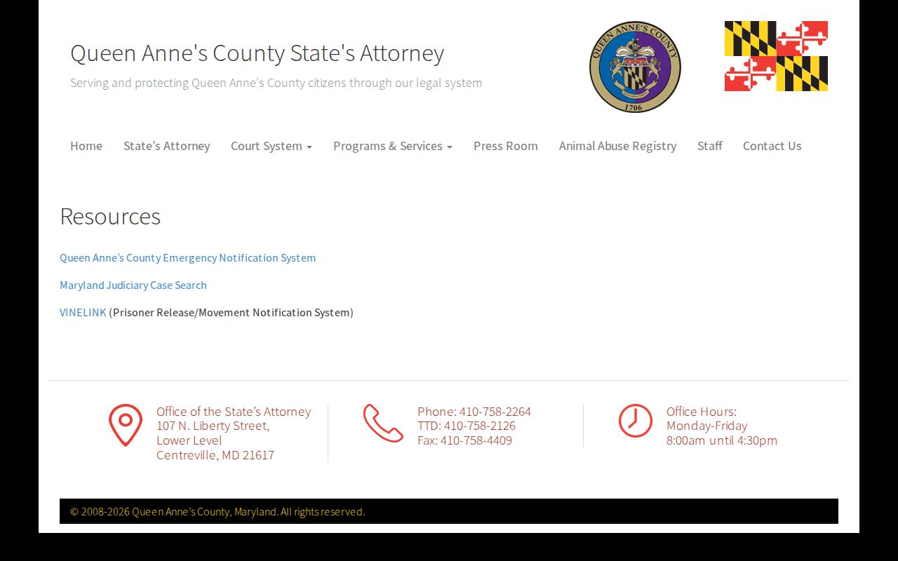 Queen Anne’s County VINE arrest notification resource