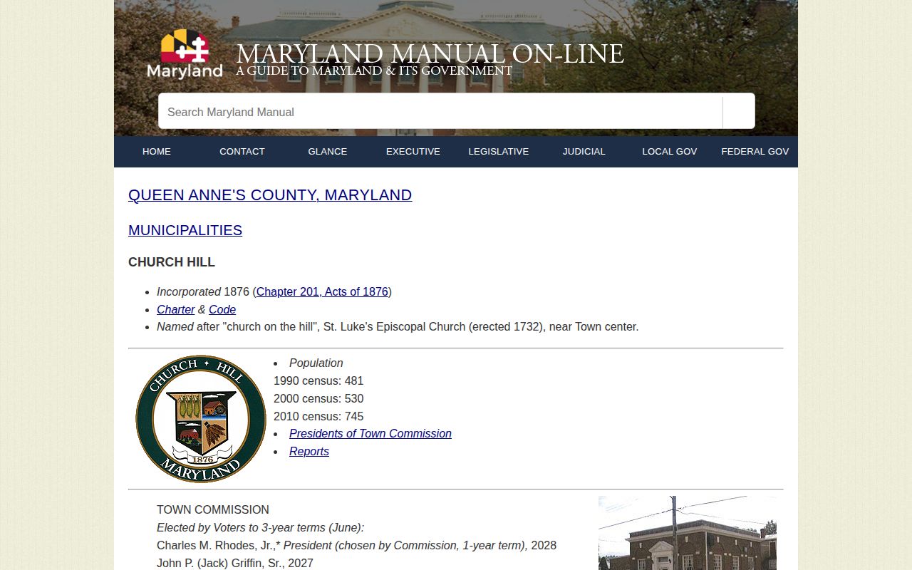 Official Maryland Manual context for Church Hill recent arrests